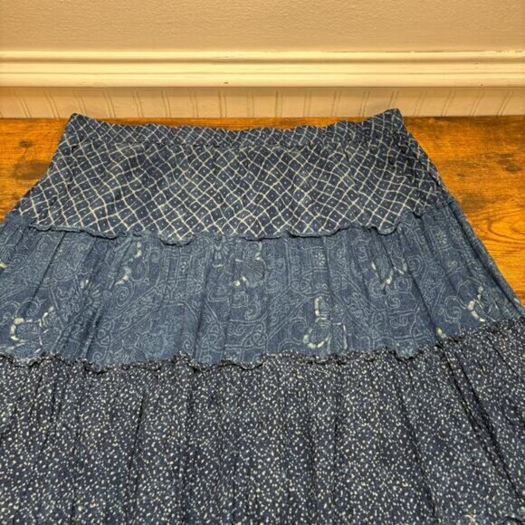 Lauren by Ralph Lauren 1X Tiered Skirt Patchwork Floral Boho Cottage Prairie - Picture 3 of 9